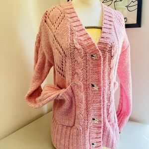 Cliche Pink Cable Knit Cardigan with flower buttons size S